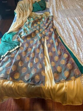 Brocade lehnga with Silky Gold Satin Skirt